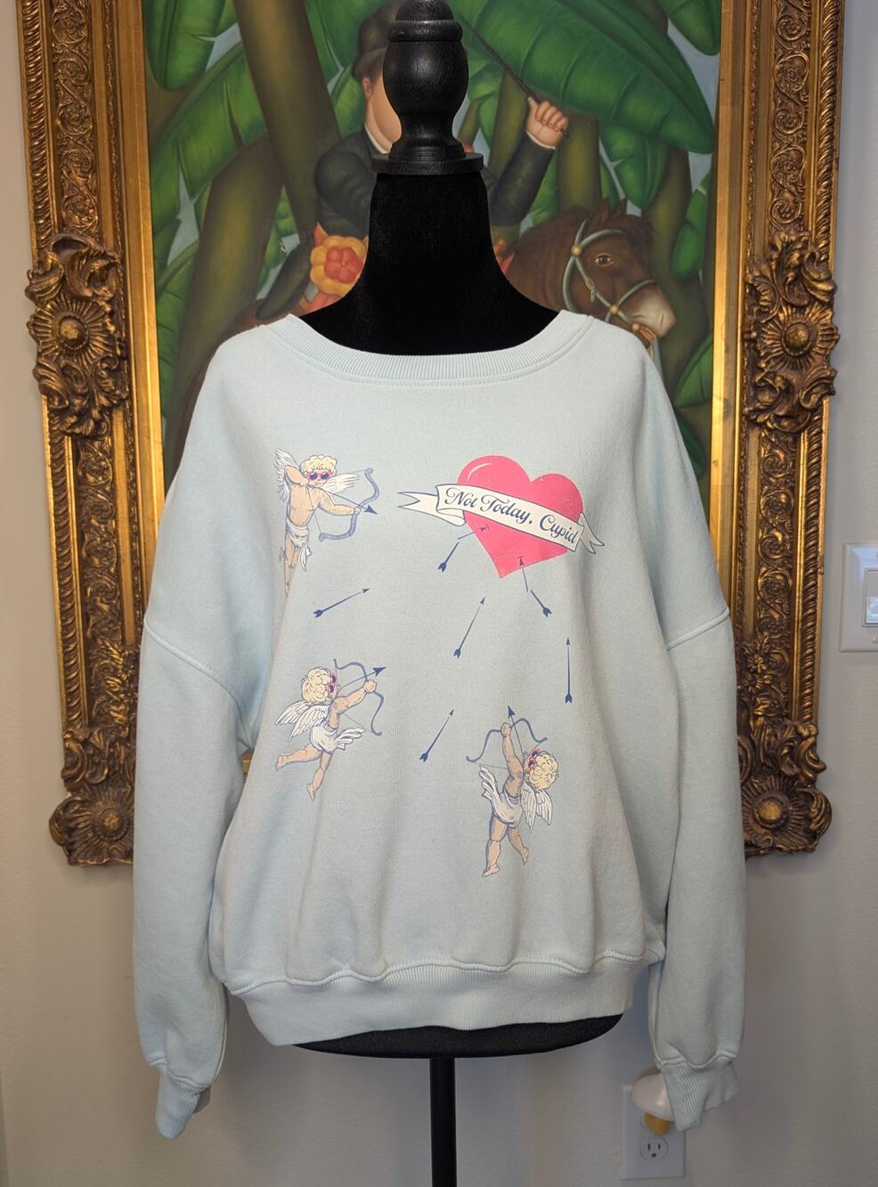 Living Fully Co Mallory Ervin Not Today Cupid Sweatshirt Graphic Pullover Lrg
